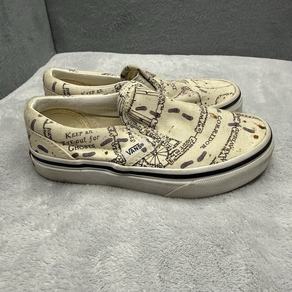 Vans Harry Potter Kids 12 Slip On Marauders Map Cream Canvas Shoes